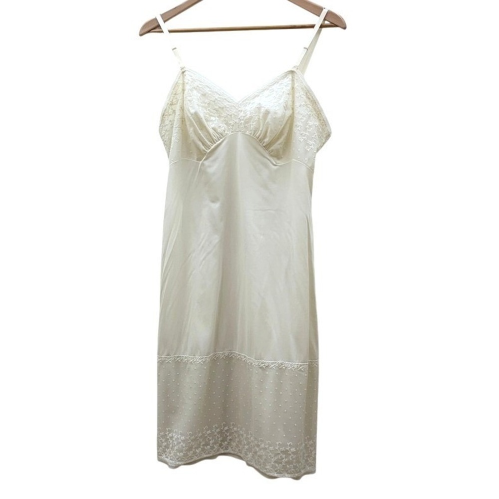 Vintage Slip Dress Ivory Lace Trim Lingerie‎ Pin Up Sz 10-12 Glam Feminine Sexy